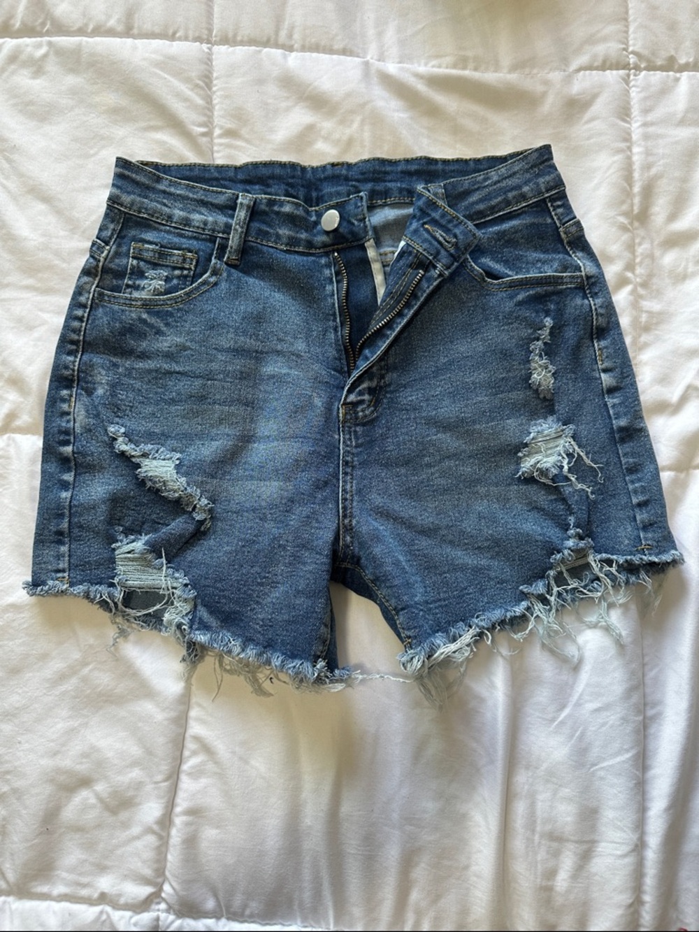 Distressed Dark Blue Denim Cutoff Shorts